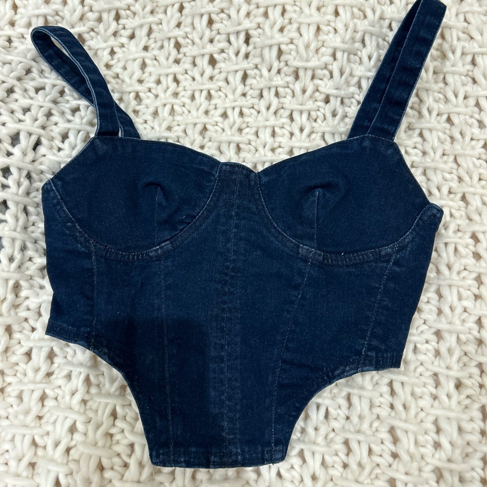 Denim Bobbles and Lace Cropped Corset